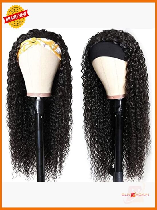 Deep Wave Headband Wig 14 Inch Human Hair Machine Made No Glue No Sew